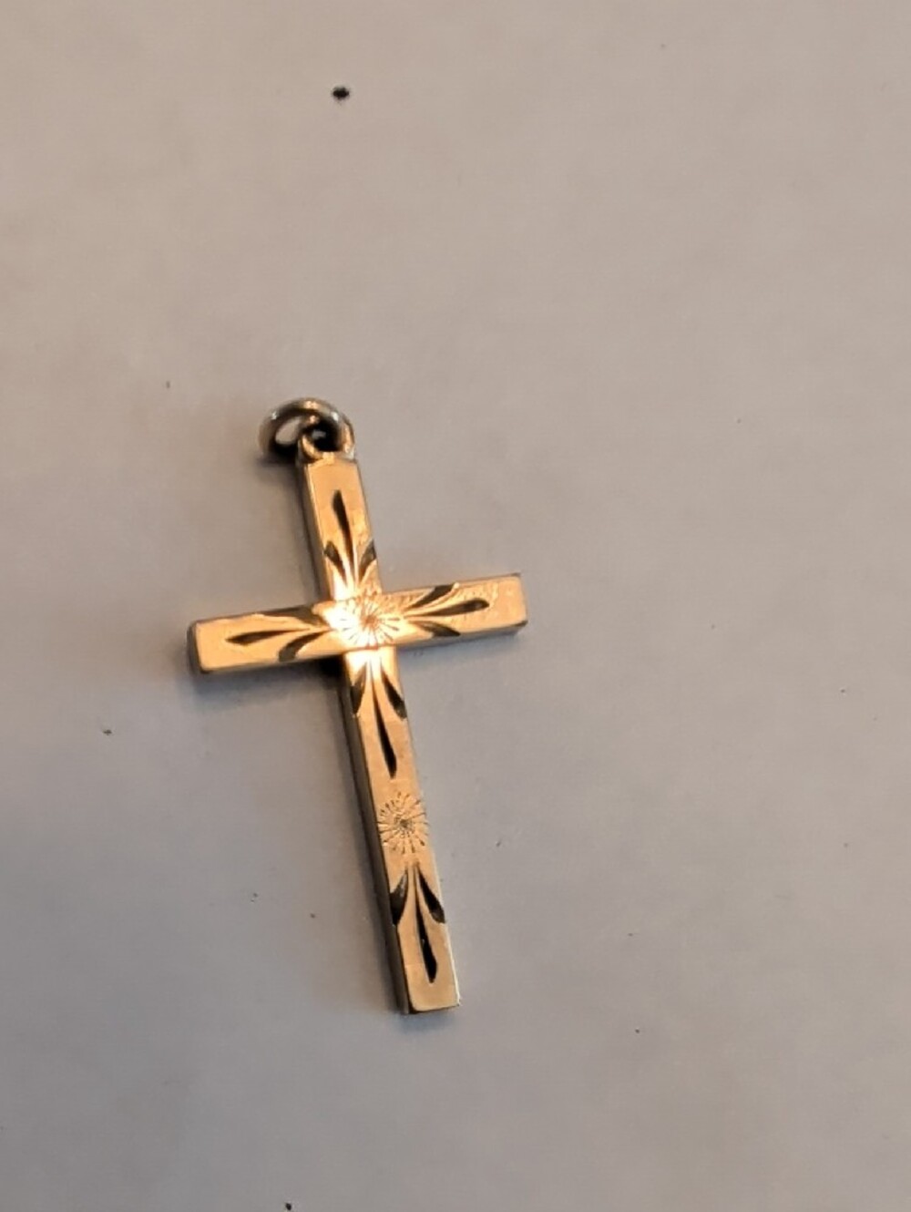 12K Gold Filled Floral Engraved Cross Pendant - Women Jewelry - Picture 5 of 5